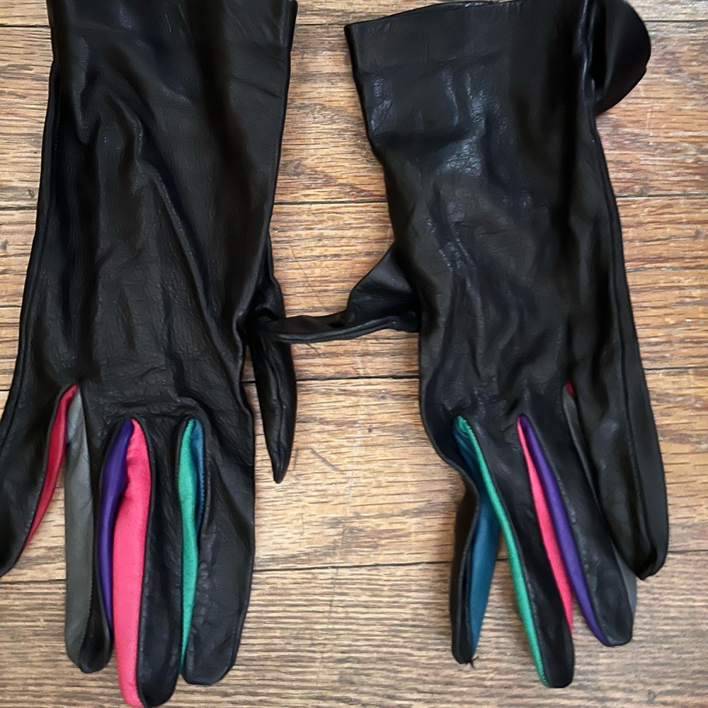 Black and multicolored leather gloves